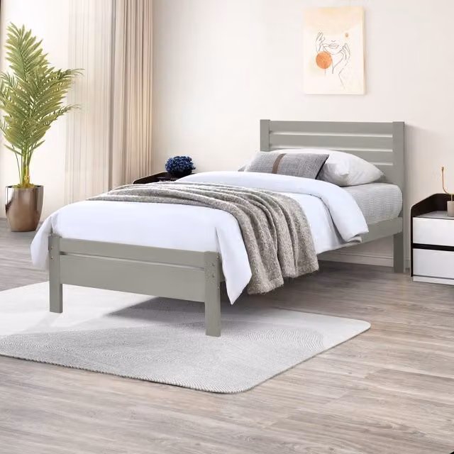 FurnitureboxUK Declan Scandinavian Solid Pine Bed Frame, Grey, W/D/H: 90 x 200 cm