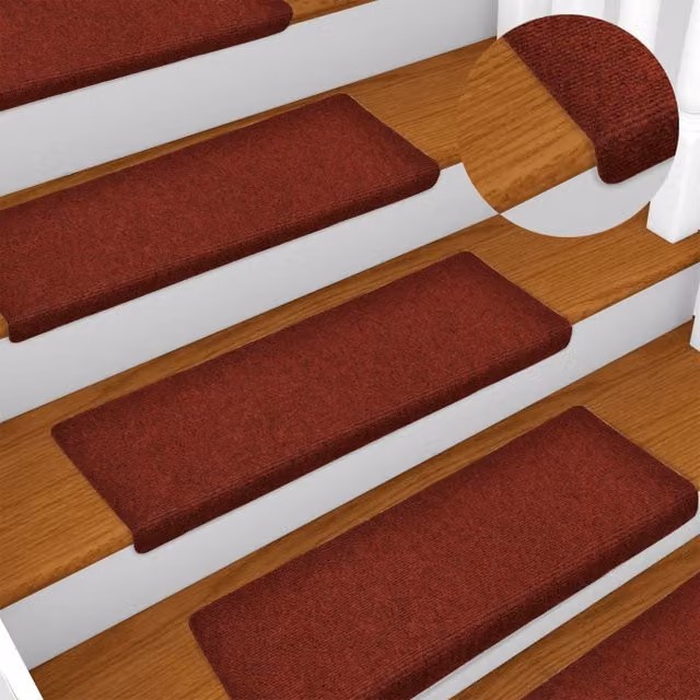 Berkfield Home Red Needle Punch Stair Mats, 15 Piece Set, W/D/H: 65 x 21 x 4 cm