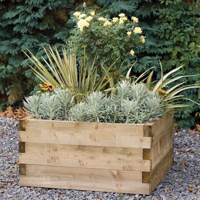 Caledonian Square Wooden Raised Bed in Forest Brown