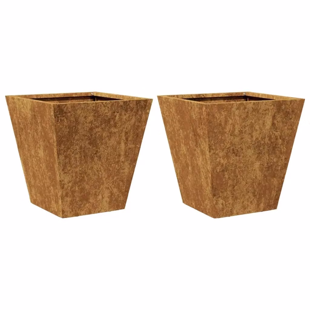 Berkfield Home Corten Steel Garden Planter Tubs, Brown, 2 Pack, W/D/H: 30 x 30 x 30 cm – 2