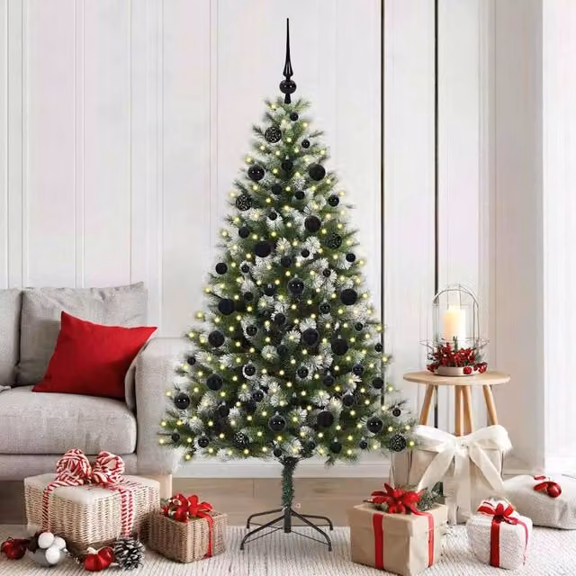 Berkfield Home Artificial Hinged Christmas Tree with Flocked Snow, Green, Height: 180 cm