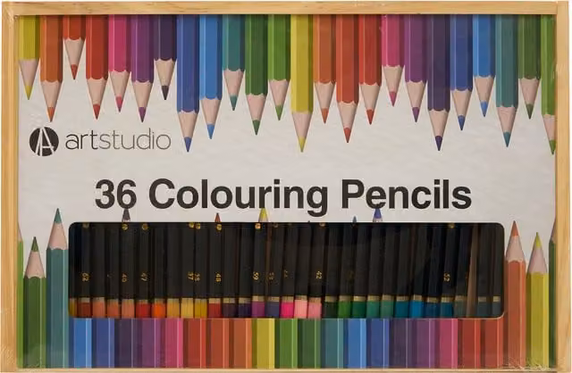 Art Studio Multicolour Pigment Colouring Pencils in a Wooden Case, Pack of 36