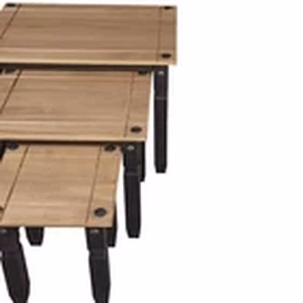 EONLION 3 Piece Mexican Pine Nest of Tables in Charcoal Black and Brown – 4