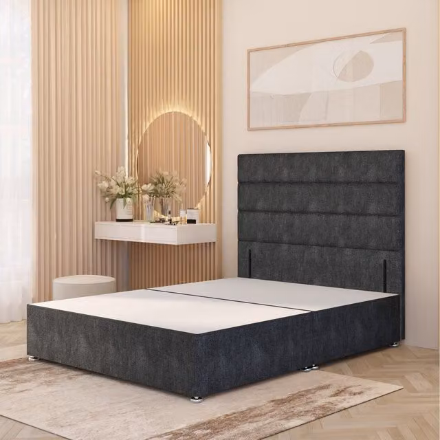 Horizona Upholstered Velvet Divan Bed Base in Anthracite Grey, W/D/H: 120 x 200 x 34.5 cm
