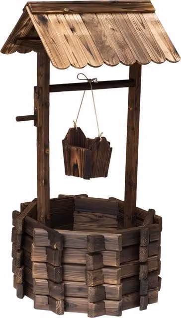 Outsunny Wooden Wishing Well Planter with Bucket, Brown