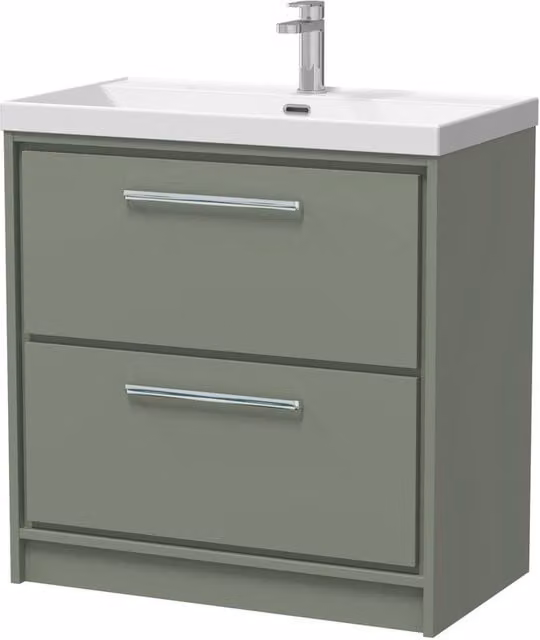 Balterley Modern Matt Green 2 Soft Close Drawer Floor Vanity Unit with Basin, W: 80 cm, D: 85 cm, H: 80 cm – 1