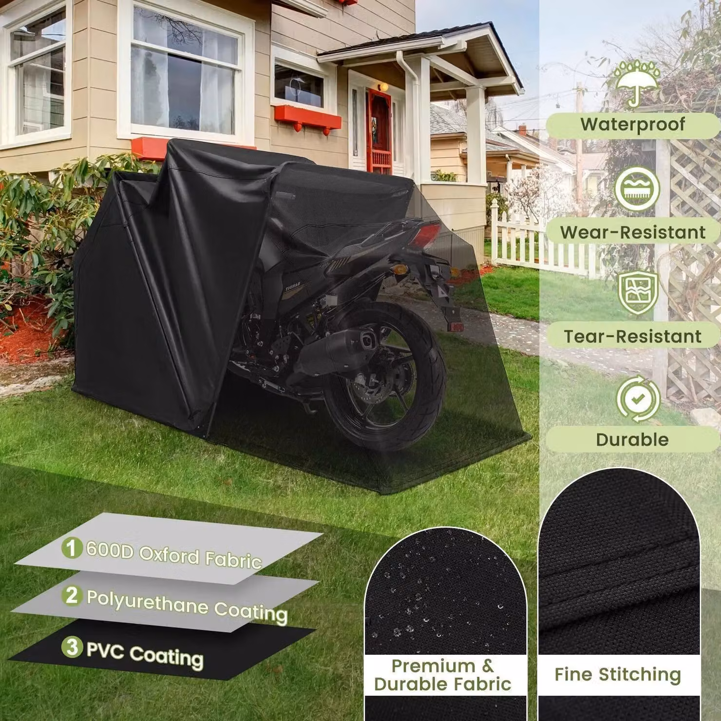 Costway Black Portable Outdoor Motorcycle Shelter and Motorbike Storage Shed, W/D/H: 342 x 137 x 193 cm – 5