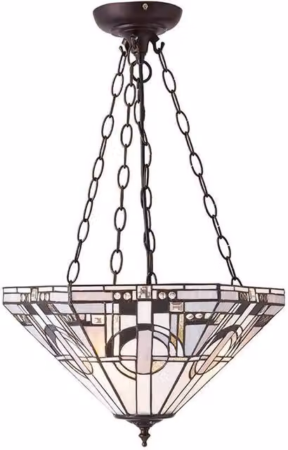 Interiors 1900 Metropolitan 3 Light Medium Inverted Ceiling Pendant in Dark Bronze with Tiffany Glass and E27 Socket