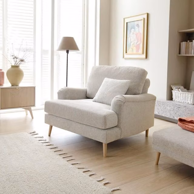 Abakus Direct Harper Armchair in Beige Chenille Fabric