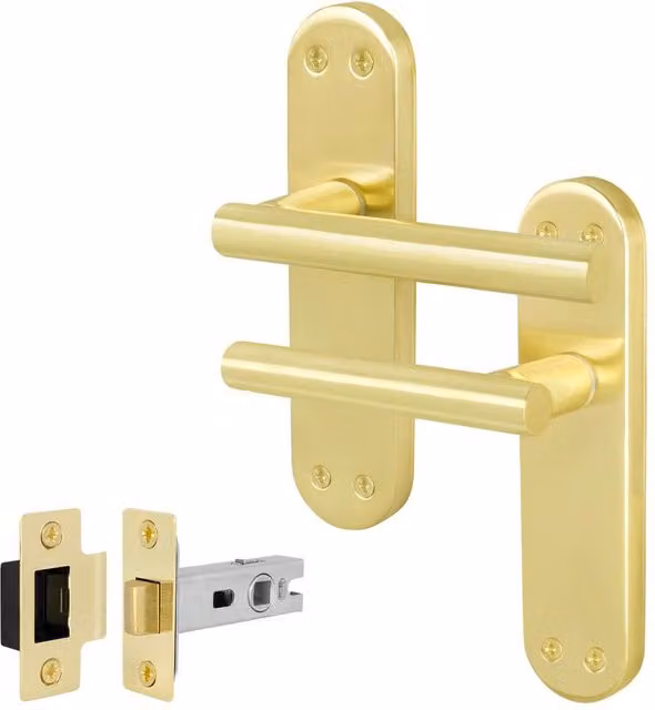 AFIT T-Bar Internal Handles with Latch Backplate in Satin Brass Gold, W/D/H: 150 x 150 mm, 1 Pair – 1