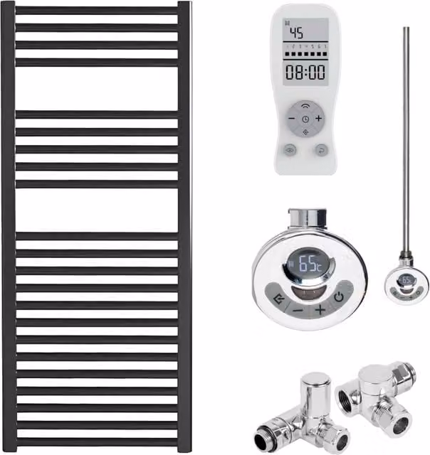 Sola SolAire Black Towel Rail with Thermostat and Window Open Detection, Height: 120 cm