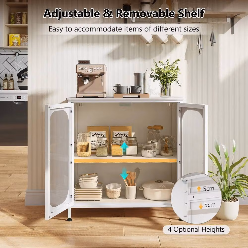 VOGREX Modern Freestanding Floor Sideboard in White with 2 Frosted Doors – 2