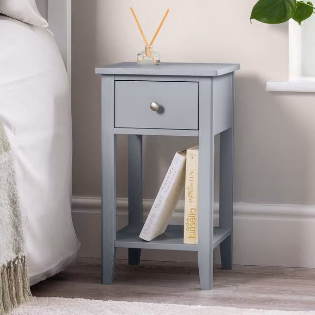 Christow Slim Bedside Table with Drawer in Grey