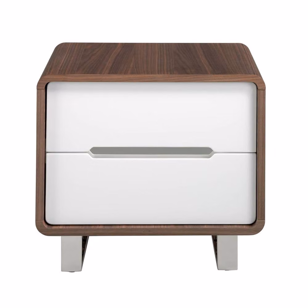 Angel Cerda Walnut Veneer Bedside Table in Brown and White with Soft-Close Drawers – 2