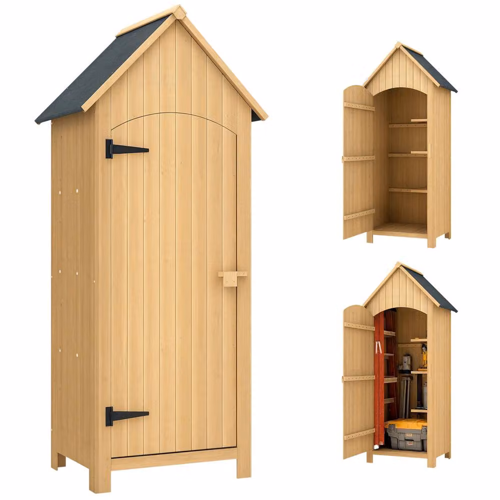 OUTSUNNY Rustic Wooden Garden Tall Cabinet with Shelving and Single Door in Brown or Sand, W/D/H: 65.5 x 48.0 x 179.5 cm – 2