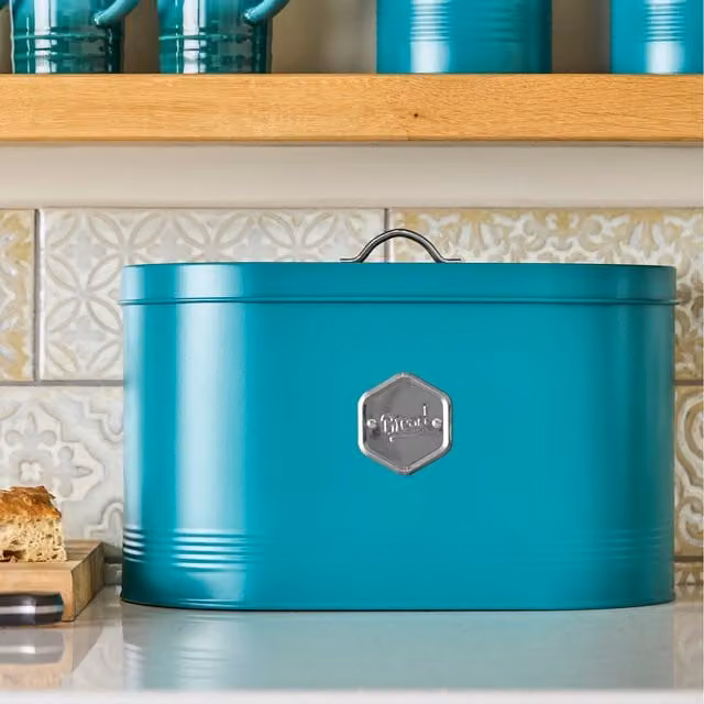Cooks Professional Ventilated Metal Bread Bin in Petrol and Silver