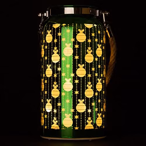 Shatchi Christmas Decorated Jar Table Lamp with Etched Glass Baubles Design in Green, H 20 cm x W 10 cm x D 10 cm – 3