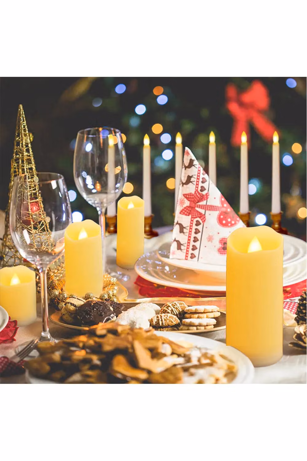 Living and Home 5-Piece Remote-Controlled LED Flameless Pillar Candle Set in Beige with Flicker Effect – 3
