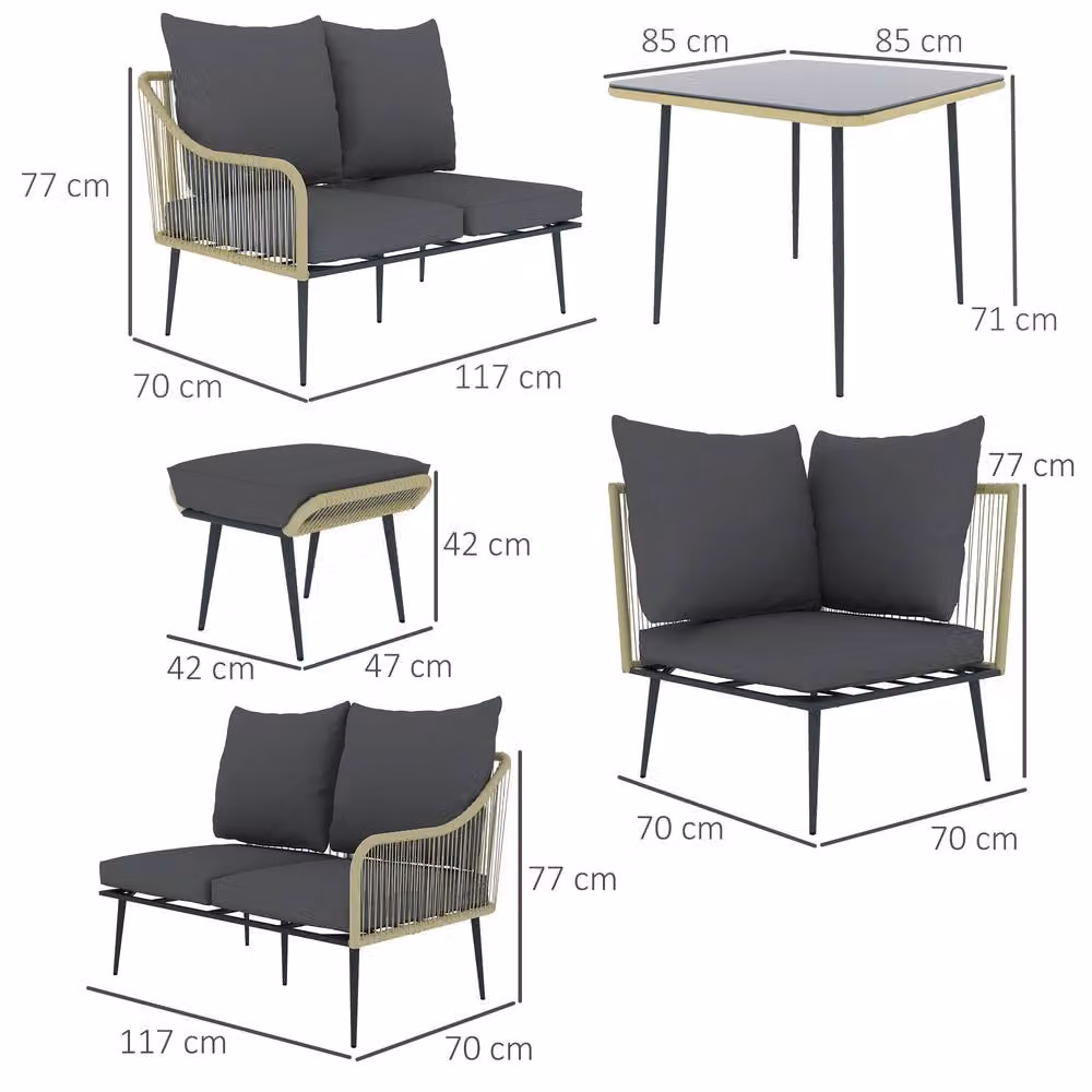 STILVORA 6-Piece Modern Sofa Set with Steel Frame in Grey – 2