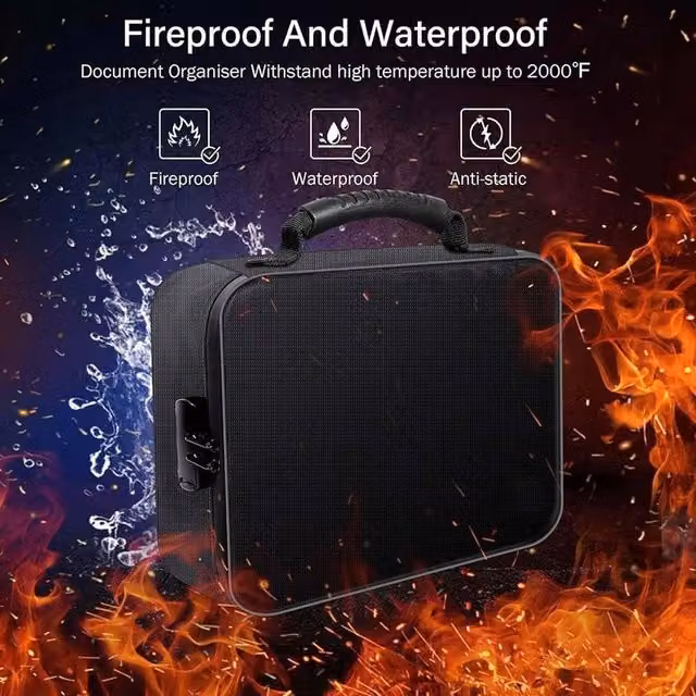 KORVIXA Waterproof Document Organizer Box with Lock, Black, W/D/H: 38.5 x 12.1 x 11.0 cm