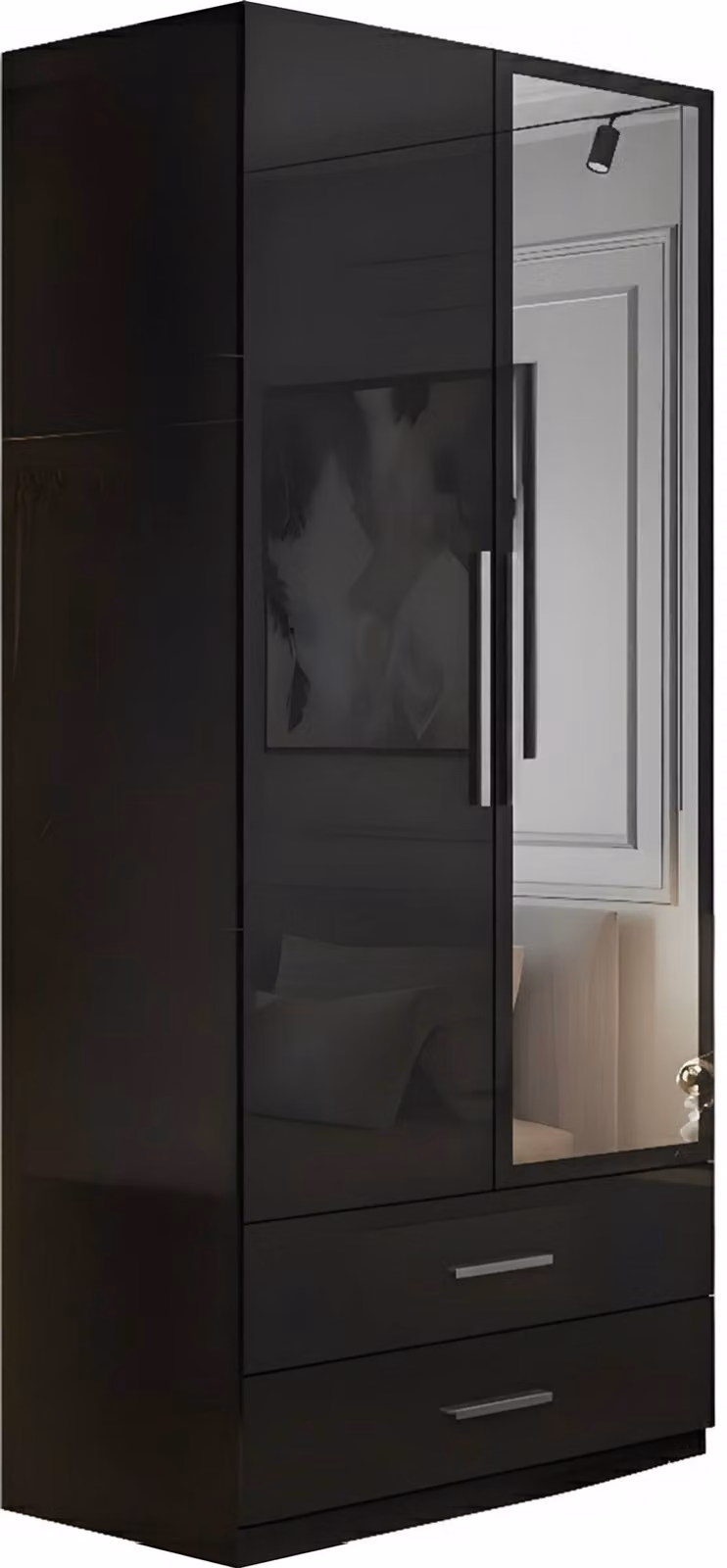 Sliding Wardrobes 4U High Gloss 2 Door Mirrored Wardrobe with Internal Drawers in Black, W: 80 cm, H: 200 cm – 2