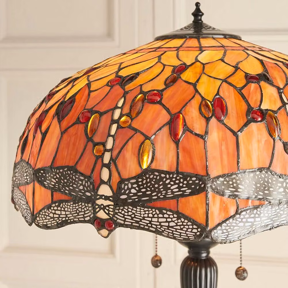 Loops Tiffany Twin Floor Lamp with Dragonfly Stained Glass Shade in Dark Bronze, Height: 156 cm – 2