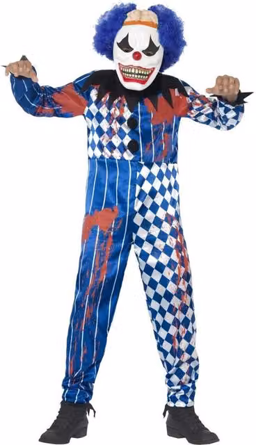 Smiffys Deluxe Sinister Clown Costume Set for Children in Blue, White and Black