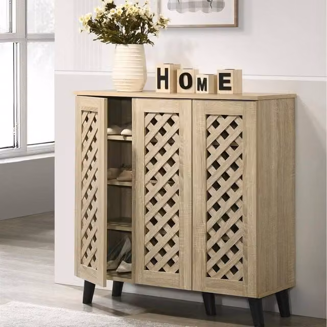 Timber Art Design Modern 3-Door Shoe Storage Cabinet in Brown