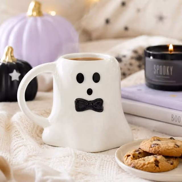 Marco Paul Halloween Ghost Mug with Bow Tie in White and Black, 450ml