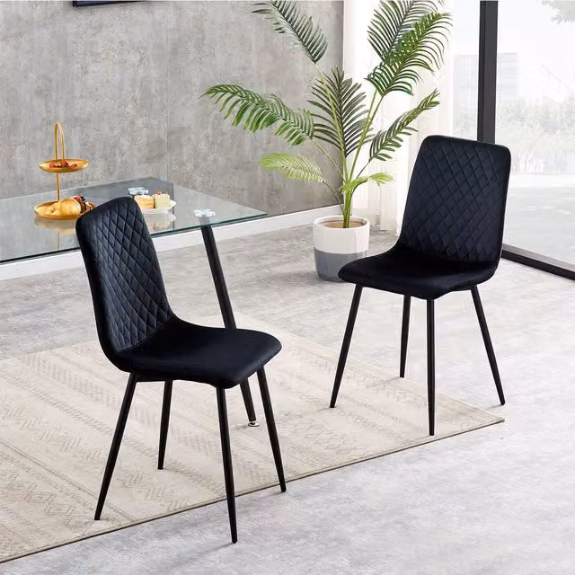 MCC Direct Lexi Set of 2 Black Velvet Fabric Upholstered Dining Chairs with Metal Frame – 1