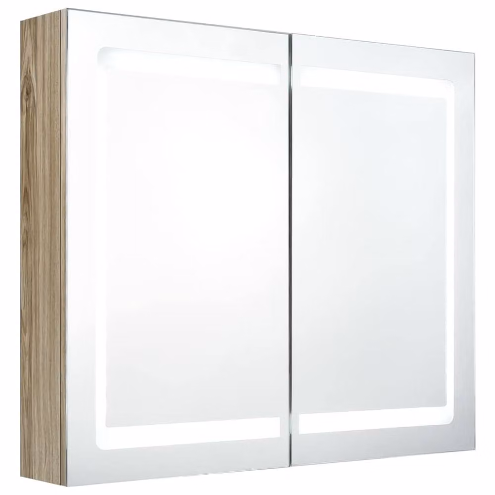Berkfield Home LED Bathroom Mirror Cabinet in Brown Oak, W/D/H: 80 x 12 x 68 cm – 2