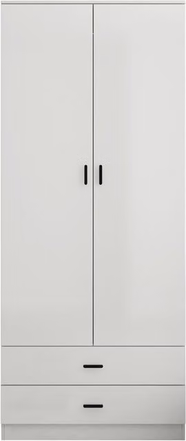 URBNLIVING Gloss 2 Door Wardrobe with 2 Drawers in Grey, W: 135 cm, H: 180 cm, D: 46 cm