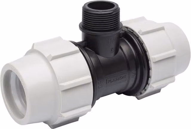 Plasson Grey Tee Male Offtake 32mm x 1" x 32mm PE Pipe Connection