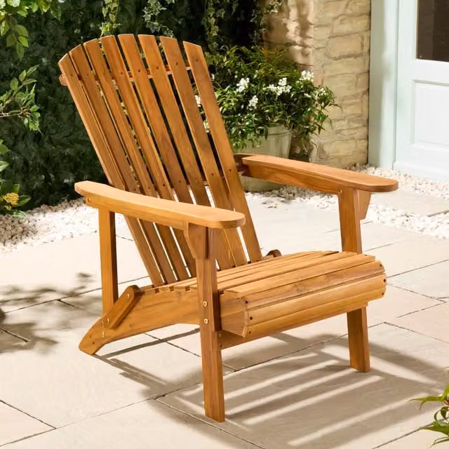 VonHaus Hudson Acacia Wood Adirondack Garden Chair in Natural Brown