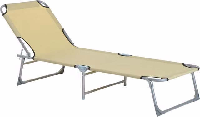Outsunny Portable Sun Lounger in Beige with Adjustable Headrest and Metal Frame – 1