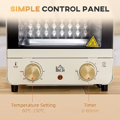 HOMCOM 15L Convection Mini Oven and Grill with Timer, 1000W, White – 4