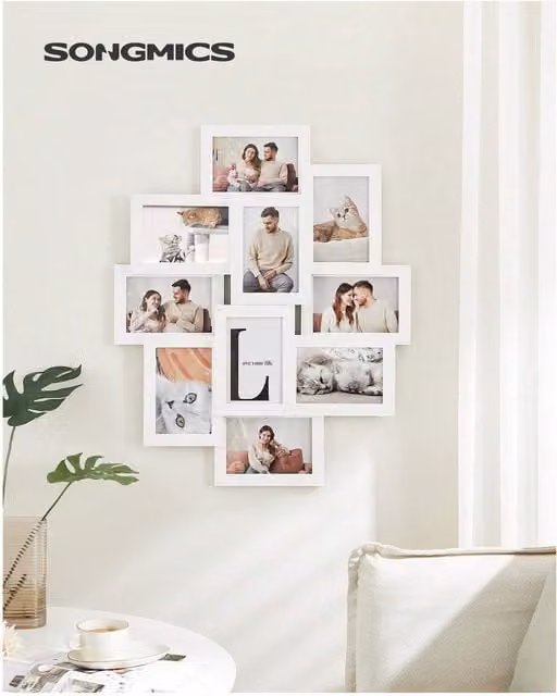 SONGMICS Multi Photo Collage Frame, White, Rectangular Wall Frame for 10x15 cm Photos