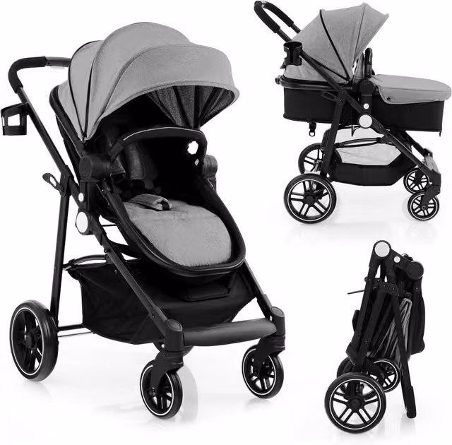 Costway 2-in-1 High Landscape Convertible Kombi Foldable Toddler Stroller, Grey