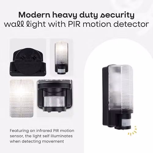 MiniSun Modern Black Heavy Duty Security Outdoor Wall Light with PIR Motion Detector and 10W LED Cool White Bulb, H 28.0 cm x W 11.5 cm x D 11.5 cm – 2