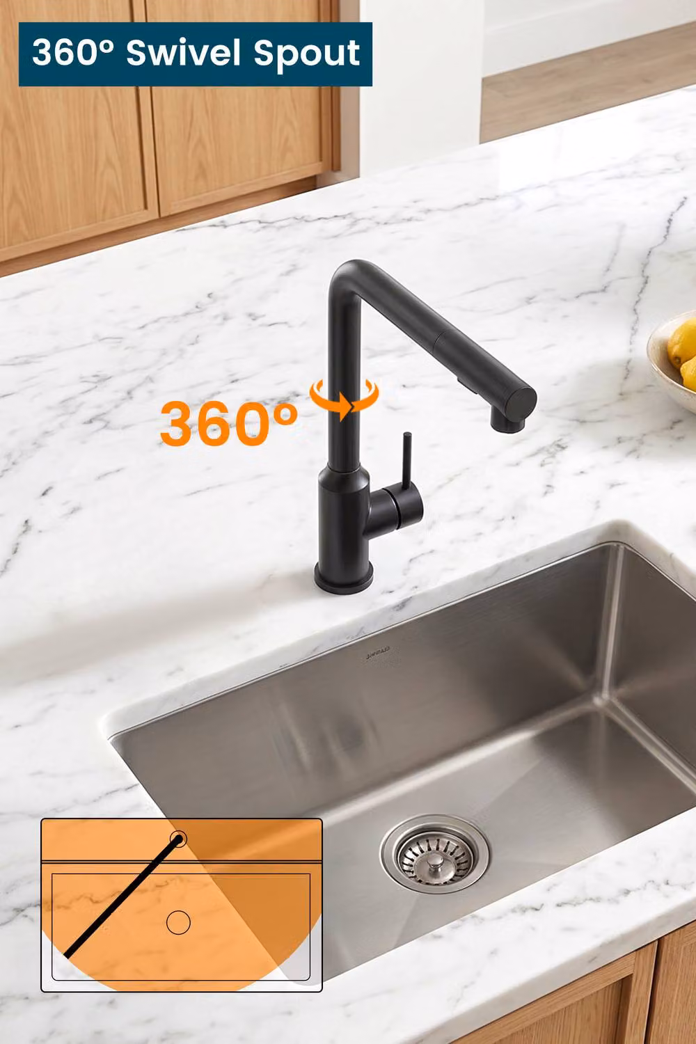 JANLEMNY L-Shaped Kitchen Mixer Tap in Matte Black with Pull-Out Spray Function – 2