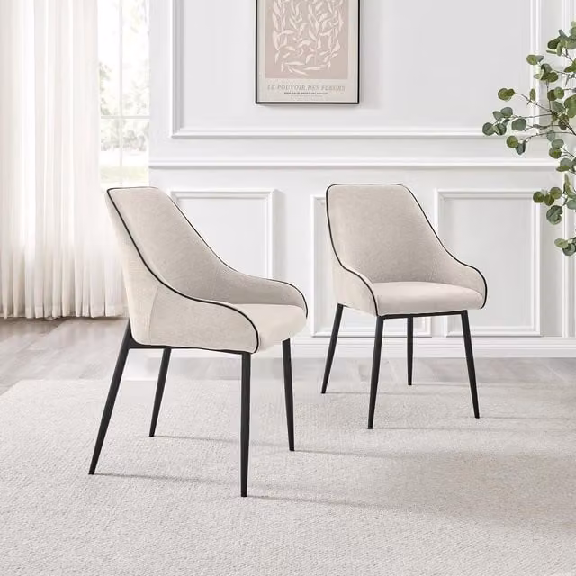 FurnitureboxUK Leonardo Black Top Dining Table with 4 Beaumont Cream Fabric Chairs
