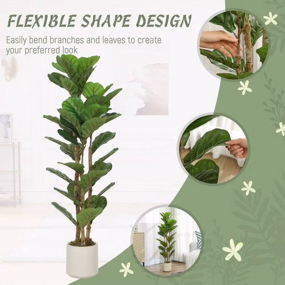 NESTLUNE Set of 2 Artificial Fiddle Leaf Fig Trees with Solid Wood Trunks, Green, H 120 cm x W 15 cm x D 15 cm – 3