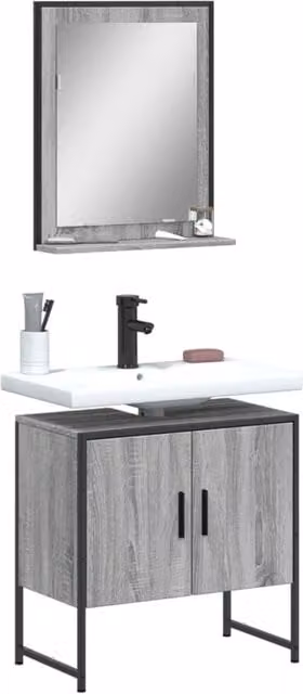 Berkfield Home 2 Piece Grey Bathroom Cabinet Set Including Mirror Cabinet and Vanity Unit
