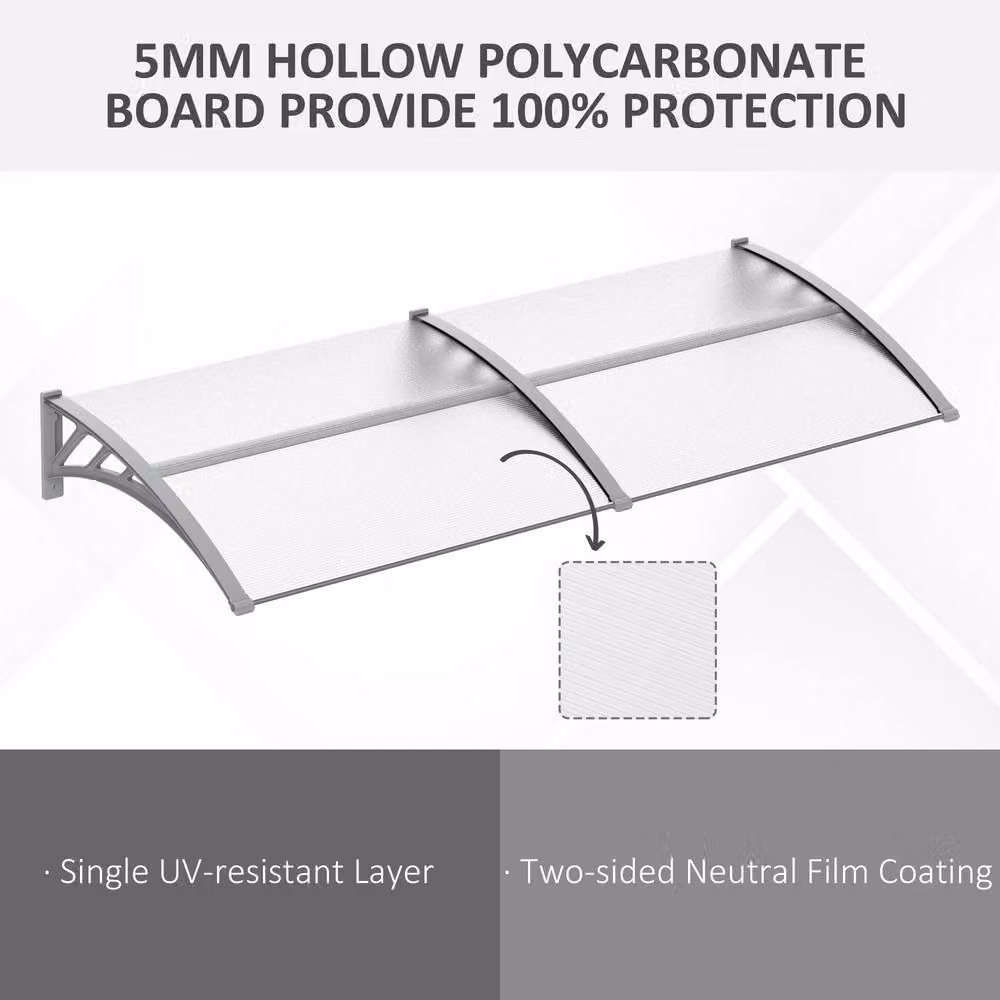 Rolipo Clear Front Door Canopy Awning Rain Shelter, W: 196 cm, D: 75 cm – 4