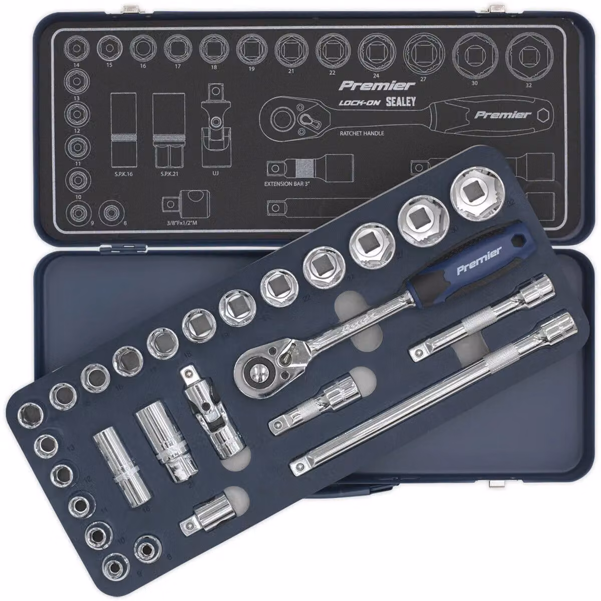 Loops 26 Piece 1/2 Inch Metric Socket Set with 6 Point Lock-On Rounded Heads in Silver and Multicolour – 3