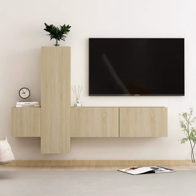 Berkfield Home 3 Piece Modern Sonoma Oak TV Cabinet Set in Brown – 1