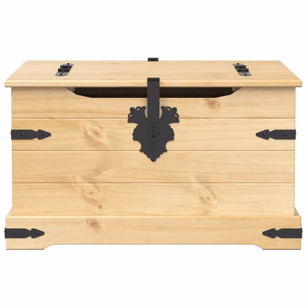 Berkfield Home Corona Storage Box in Light Brown Waxed Solid Pine, W: 78 cm, D: 78 cm, H: 45 cm – 2