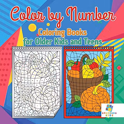 Educando Kids Colour by Number Coloring Books for Older Kids and Teenagers, Multicolour, W: 21.59 cm, H: 21.59 cm