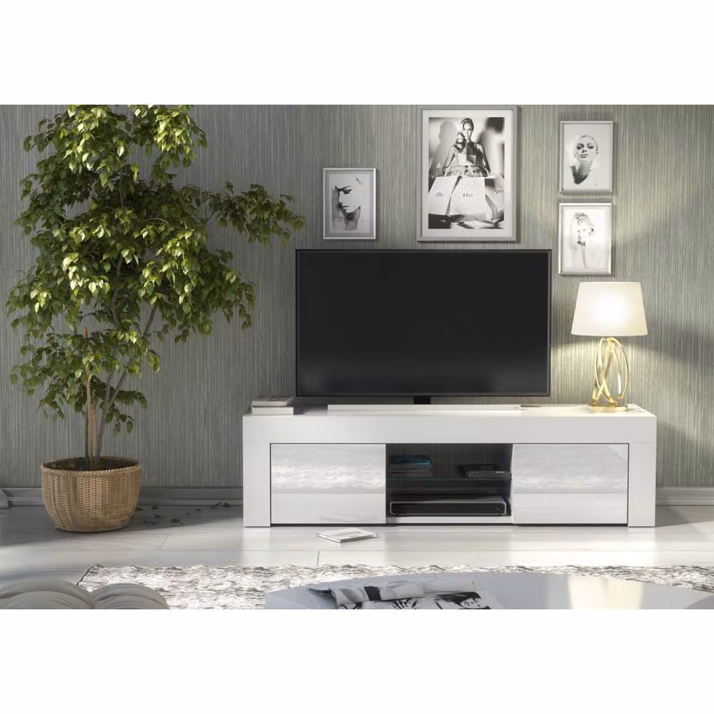 Creative Furniture Loom TV Unit, White with Glossy Doors, W: 130 cm, D: 35 cm, H: 35 cm – 2