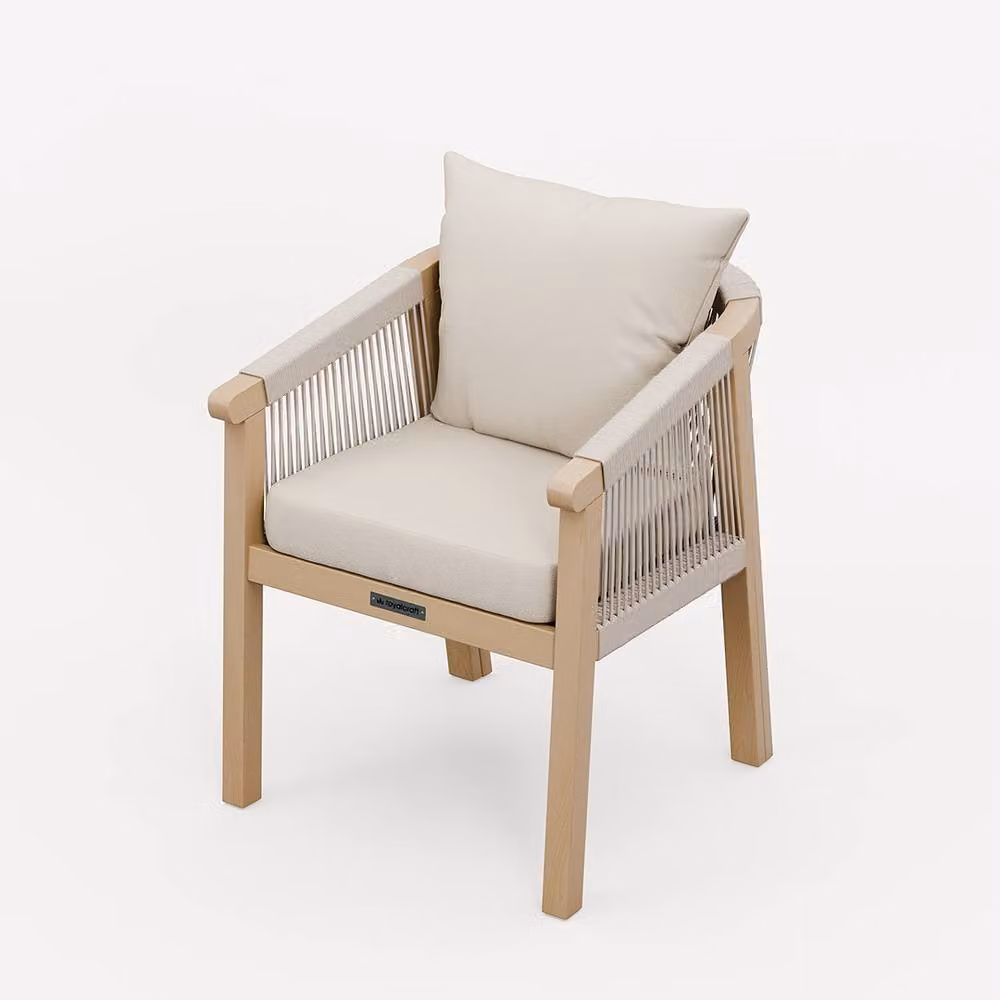 Royalcraft ROMA Bistro Set with Natural Rope Lounge Dining Chairs in Brown and Beige – 2
